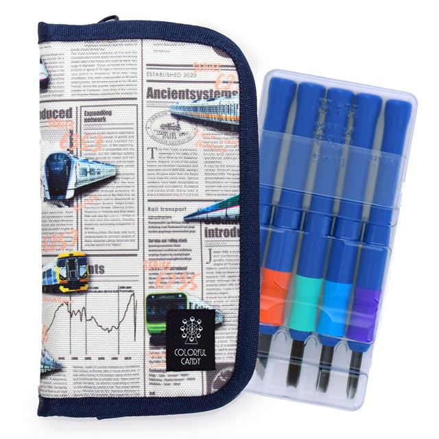 カラフルキャンディスタイルの彫刻刀セット。おしゃれなケースに右利き用の彫刻刀入り。