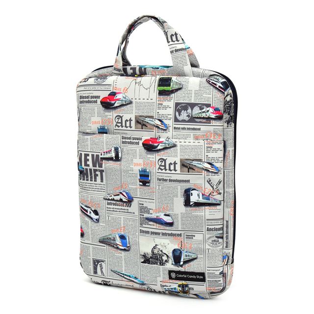 タブレット・パソコンケース (11インチ) 撥水・軽量タイプ 新幹線と鉄道ワールド・グレー