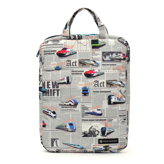 タブレット・パソコンケース (11インチ) 撥水・軽量タイプ 新幹線と鉄道ワールド・グレー