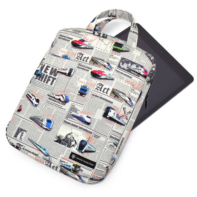 タブレット・パソコンケース (11インチ) 撥水・軽量タイプ 新幹線と鉄道ワールド・グレー