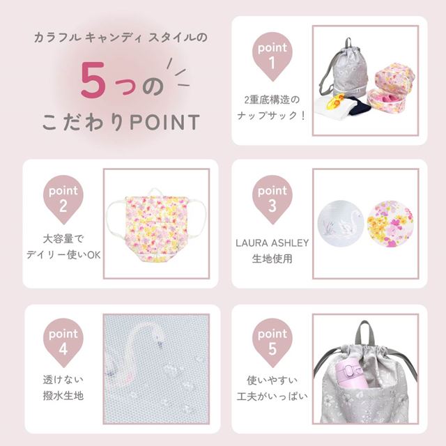 カラフルキャンディスタイルのプールバッグ ナップサックタイプ。サンダルやスイムキャップ・ゴーグル・小物などを上段下段で分けて収納できる便利構造。中身が透けない生地なので安心です。