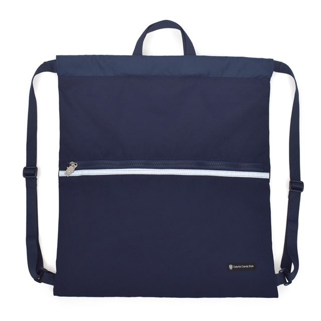 カラフルキャンディスタイルのナップサック。リュックにも手提げにも使える2WAY仕様。前面には便利なファスナー付きポケットを搭載。