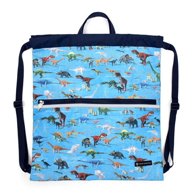 カラフルキャンディスタイルのナップサック。リュックにも手提げにも使える2WAY仕様。前面には便利なファスナー付きポケットを搭載。