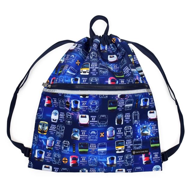 カラフルキャンディスタイルのナップサック。リュックにも手提げにも使える2WAY仕様。前面には便利なファスナー付きポケットを搭載。