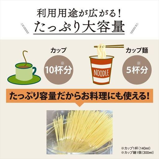 「6つ」の安全設計「転倒湯もれ防止構造」「本体二重構造」「自動電源オフ」「空だき防止」「給湯ロックボタン」「蒸気セーブ構造」急な来客や料理の下ごしらえなど、たくさんのお湯を早く沸かしたいときに便利な「たっぷり容量タイプ」清潔！ほこりの入りにくい「注ぎ口 ほこりブロック」