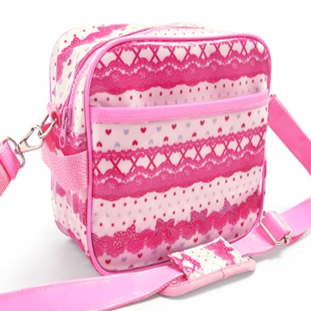 アウトレット 通園バッグ リボンとレース模様でプリティcute(ホワイト)