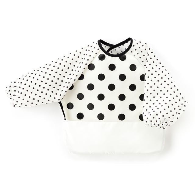 アウトレット お食事エプロン 長袖タイプ polka dot large(broadcloth・white)×白地に黒ドット