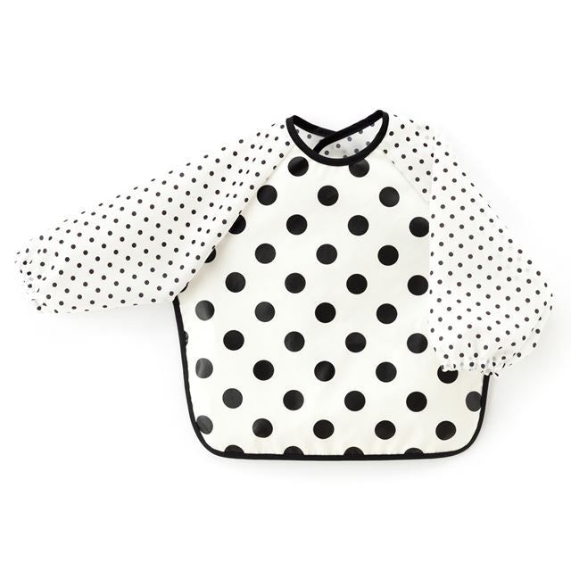 アウトレット お食事エプロン 長袖タイプ polka dot large(broadcloth・white)×白地に黒ドット