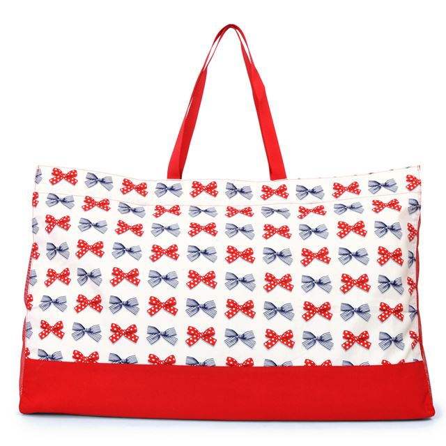 アウトレット お昼寝布団バッグ ポルカドットとストライプのフレンチリボン(アイボリー)