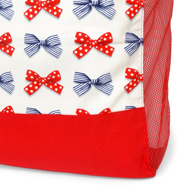 アウトレット お昼寝布団バッグ ポルカドットとストライプのフレンチリボン(アイボリー)