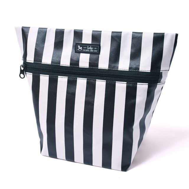 ゆうパケット対応 アウトレット 消臭おむつポーチ ファスナータイプ wide stripe(broadcloth・black)