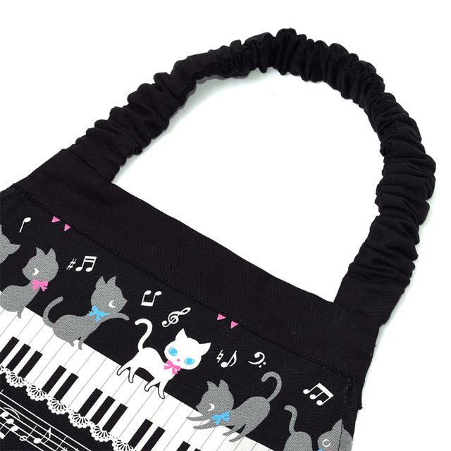 アウトレット 子どもエプロン(130～160cm) ピアノの上で踊る黒猫ワルツ(ブラック)