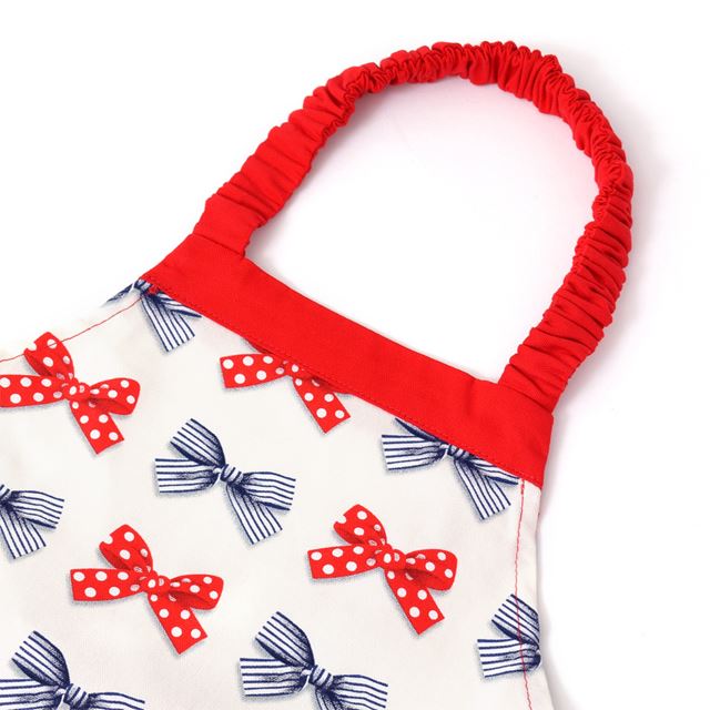 アウトレット 子どもエプロン(100～120cm) ポルカドットとストライプのフレンチリボン(アイボリー)