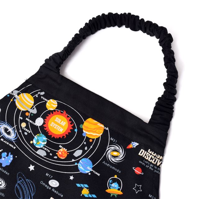 アウトレット 子どもエプロン(130～160cm) 太陽系惑星とコスモプラネタリウム(ブラック)