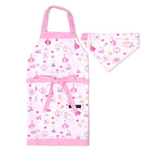 アウトレット 子どもエプロン(100～120cm) プリンセスドレスで彩るパウダールーム(ホワイト)