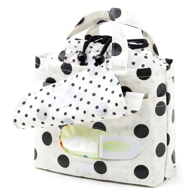アウトレット おむつポーチ 巾着トートタイプ polka dot large(broadcloth・white)