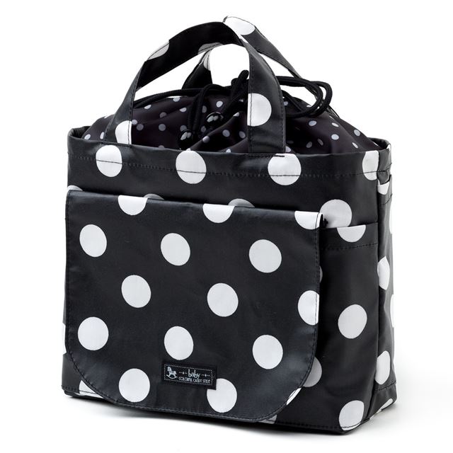 アウトレット おむつポーチ 巾着トートタイプ polka dot large(broadcloth・black)