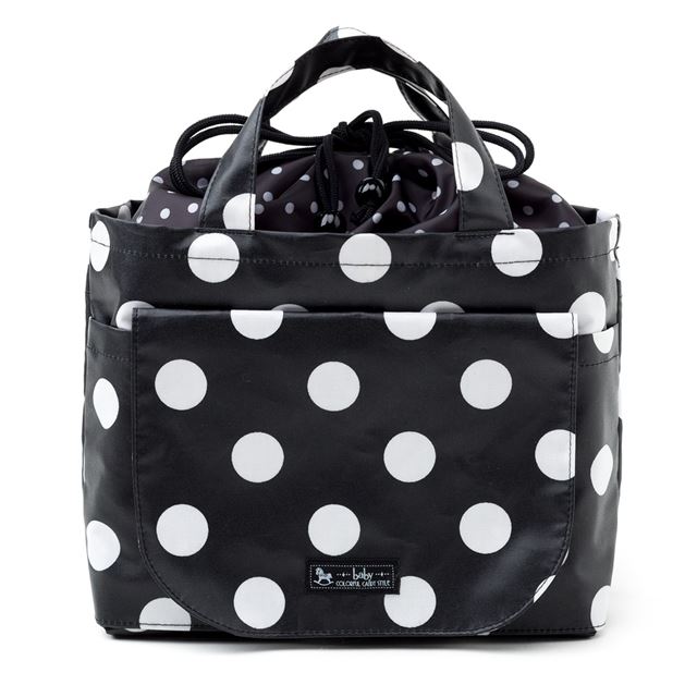 アウトレット おむつポーチ 巾着トートタイプ polka dot large(broadcloth・black)