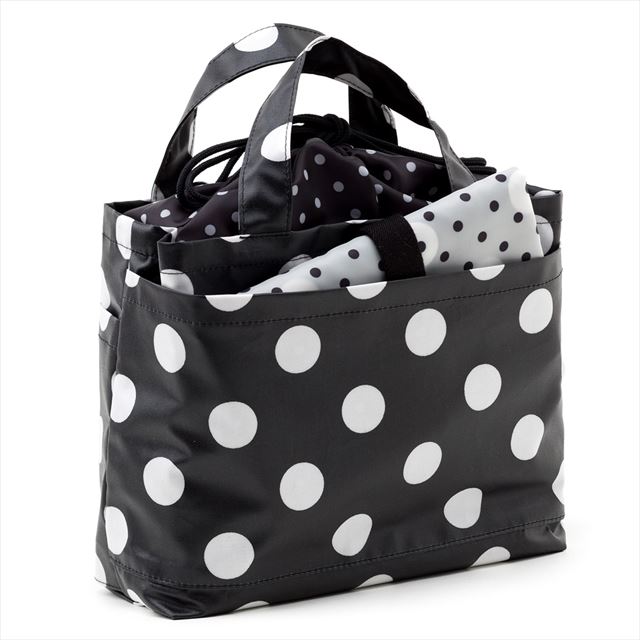 アウトレット おむつポーチ 巾着トートタイプ polka dot large(broadcloth・black)