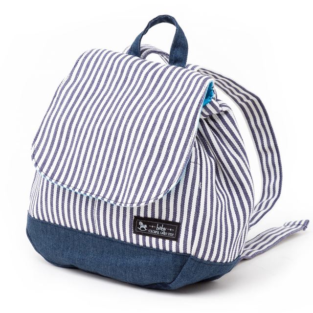 ゆうパケット対応 アウトレット ベビーリュック ヒッコリーストライプ・紺