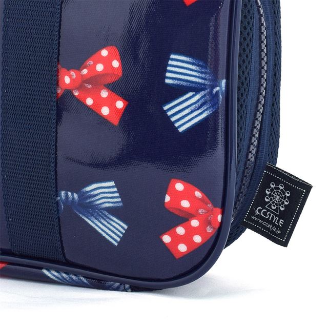 アウトレット 書道・習字バッグ ポルカドットとストライプのフレンチリボン(ネイビー)