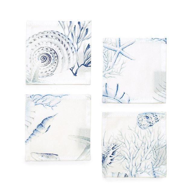 ゆうパケット対応 アウトレット コースター 4枚セット スタンダードタイプ 綿100% コーラル＆シェル