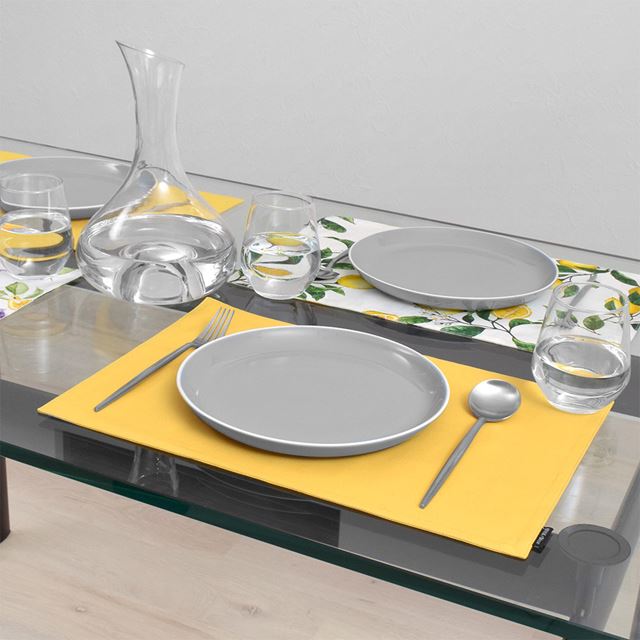 ゆうパケット対応 アウトレット ランチョンマット 2枚セット 綿100％(30cm×45cm) リバーシブルタイプ 無地オックス・シトロンイエロー