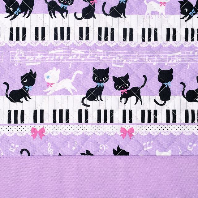 アウトレット シューズケース キルティング(ネームタグ付き) ピアノの上で踊る黒猫ワルツ(ラベンダー)