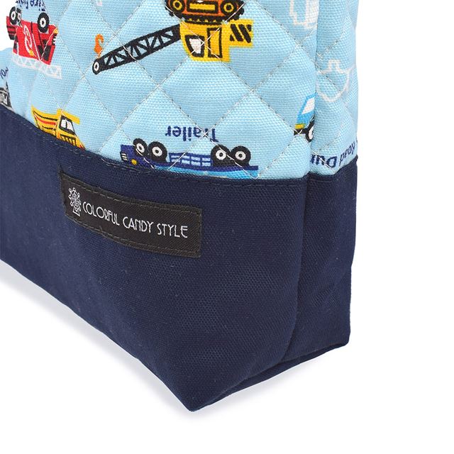 アウトレット シューズケース キルティング(ネームタグ付き) マチ付き アクセル全開はたらく車(ライトブルー)