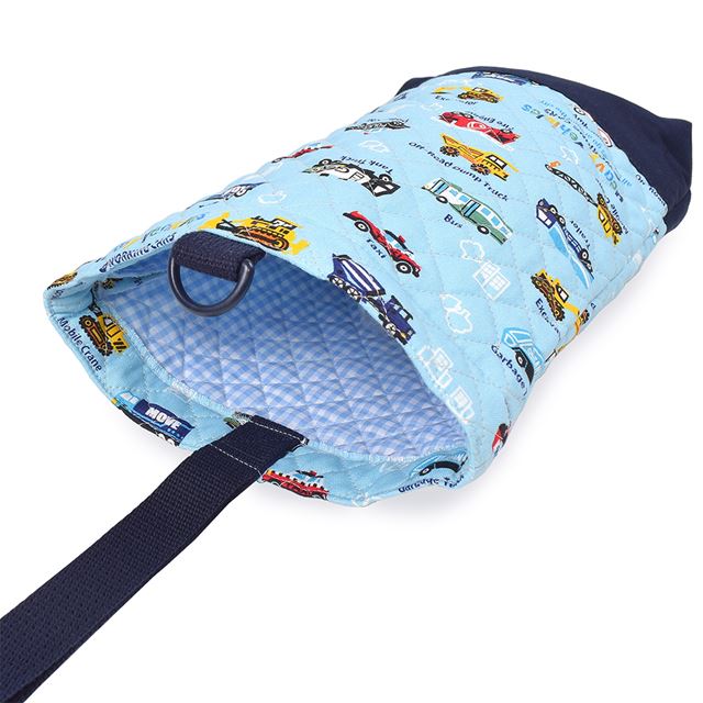 アウトレット シューズケース キルティング(ネームタグ付き) マチ付き アクセル全開はたらく車(ライトブルー)