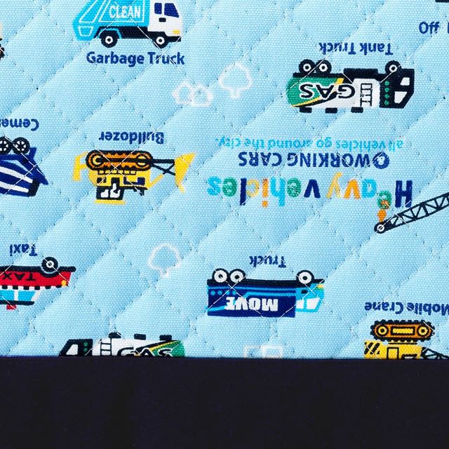 アウトレット シューズケース キルティング(ネームタグ付き) マチ付き アクセル全開はたらく車(ライトブルー)