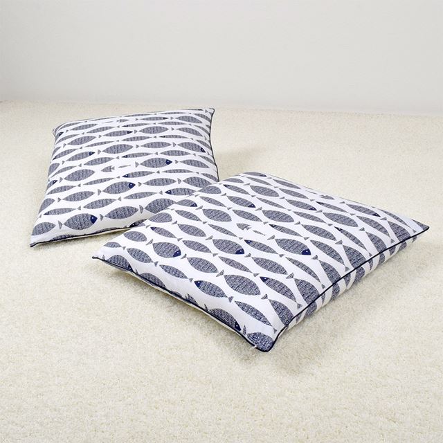 アウトレット 座布団カバー (55cm×59cm) 2枚セット ブルーフィッシュ