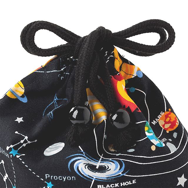 ゆうパケット対応 アウトレット 巾着 小 コップ袋(ネームタグ付き) 太陽系惑星とコスモプラネタリウム(ブラック)