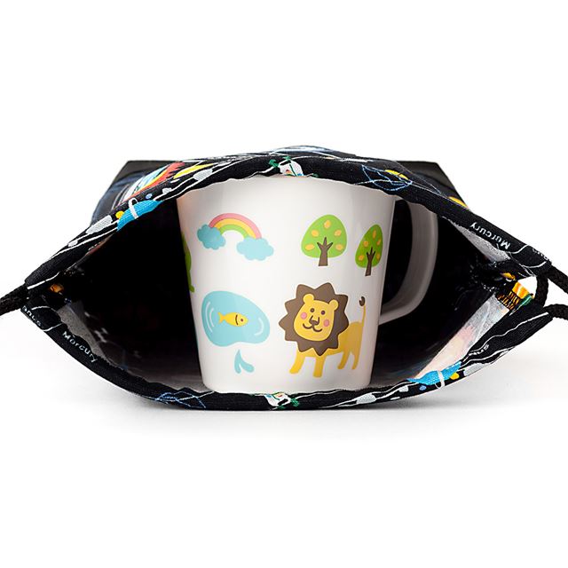 ゆうパケット対応 アウトレット 巾着 小 コップ袋(ネームタグ付き) 太陽系惑星とコスモプラネタリウム(ブラック)