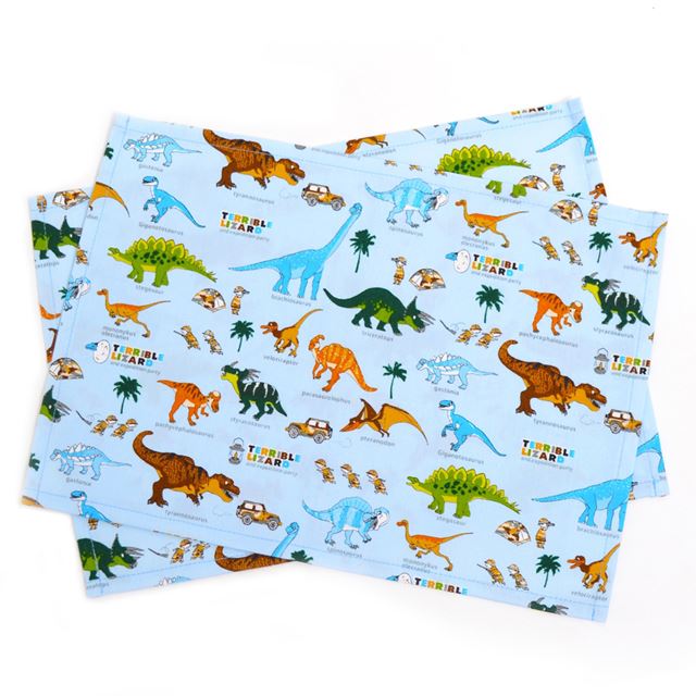 アウトレット ランチョンマット(25cm×35cm) 2枚セット 発見!探検!恐竜大陸(ライトブルー)