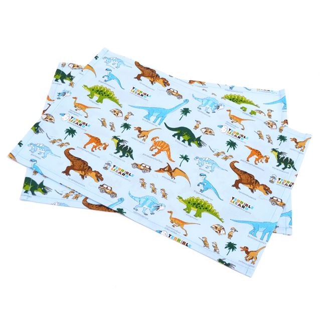 アウトレット ランチョンマット(25cm×35cm) 2枚セット 発見!探検!恐竜大陸(ライトブルー)