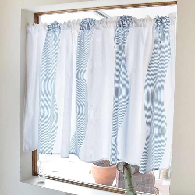 アウトレット カフェカーテン 綿100% (72cm×100cm) スタンダードタイプ ウォーターフロー
