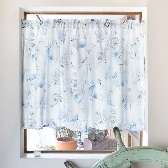 アウトレット カフェカーテン 綿100% (72cm×100cm) スタンダードタイプ コーラル＆シェル