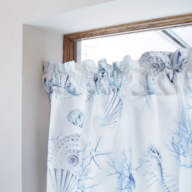 アウトレット カフェカーテン 綿100% (72cm×100cm) スタンダードタイプ コーラル＆シェル