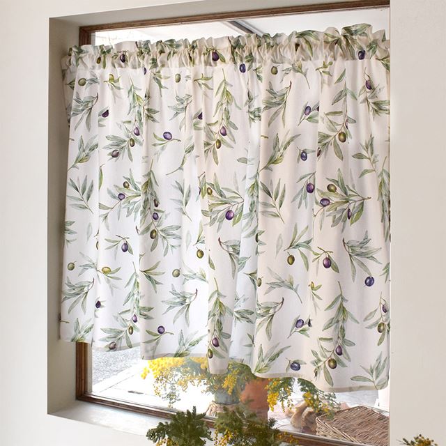 アウトレット カフェカーテン 綿100% (72cm×142cm) スタンダードタイプ オリーブツリー