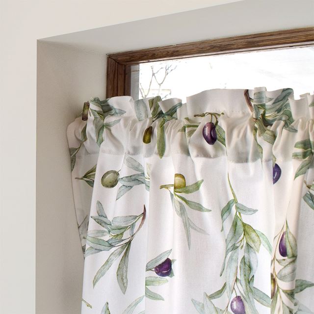 アウトレット カフェカーテン 綿100% (72cm×142cm) スタンダードタイプ オリーブツリー