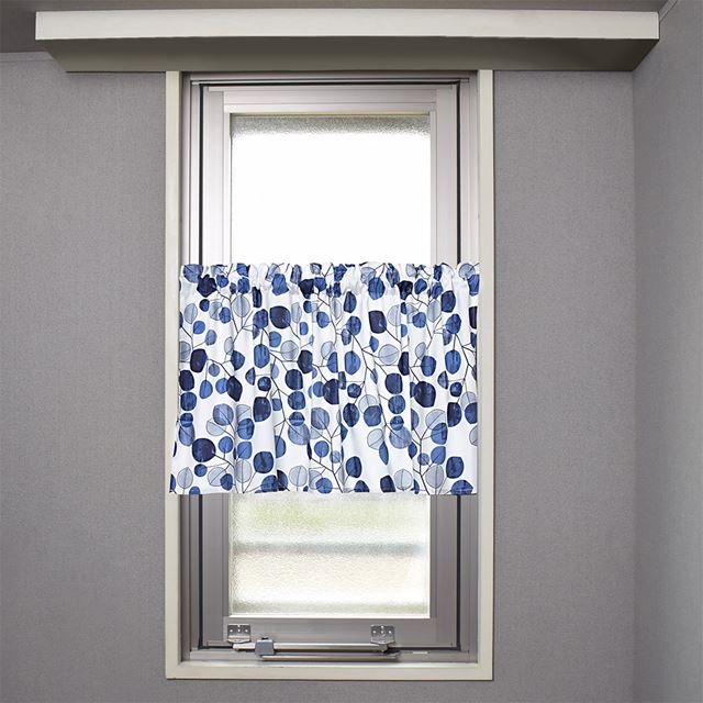 アウトレット カフェカーテン 綿100% (47cm×100cm) スタンダードタイプ ネイビーリーフ