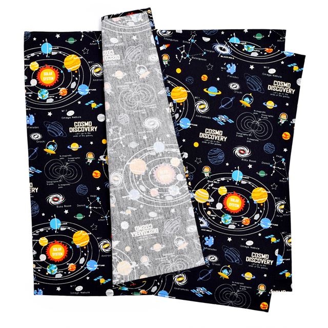 アウトレット ランチクロス・給食ナフキン(45cm×45cm) 2枚セット 太陽系惑星とコスモプラネタリウム(ブラック)