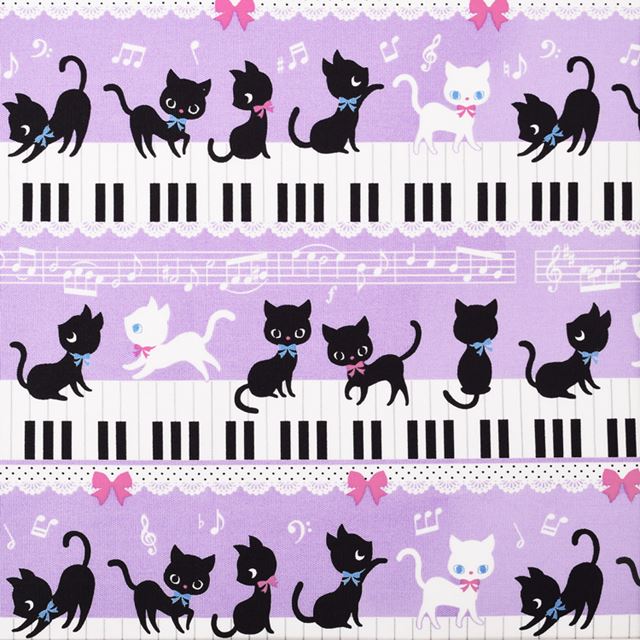 アウトレット 防災頭巾(椅子固定ゴム付き) ピアノの上で踊る黒猫ワルツ(ラベンダー)