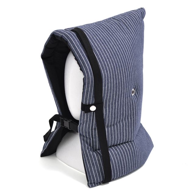 アウトレット 防災頭巾(椅子固定ゴム付き) ピンストライプ・インディゴ