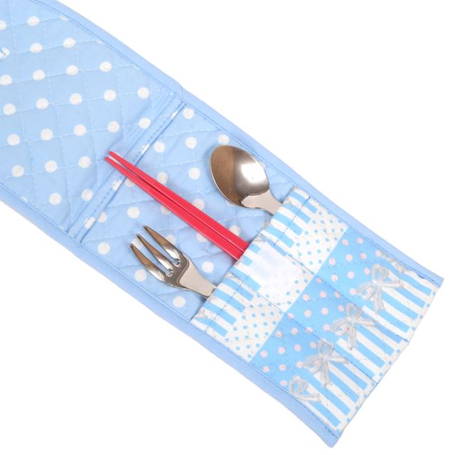 アウトレット カトラリーケース ポルカドットとレースリボンに魅せられて(ライトブルー)