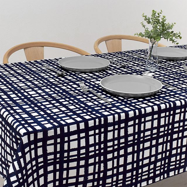 アウトレット テーブルクロス (142cm×180cm) スタンダードタイプ 綿100% インディゴチェック