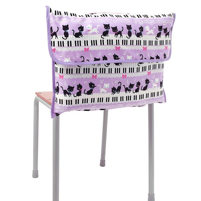 アウトレット 防災頭巾カバー スタンダード(背板幅36cmタイプ) ピアノの上で踊る黒猫ワルツ(ラベンダー)