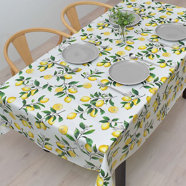 【10%OFF：クリスマスセール】 アウトレット テーブルクロス (140cm×180cm) ラミネートタイプ シトラスレモン