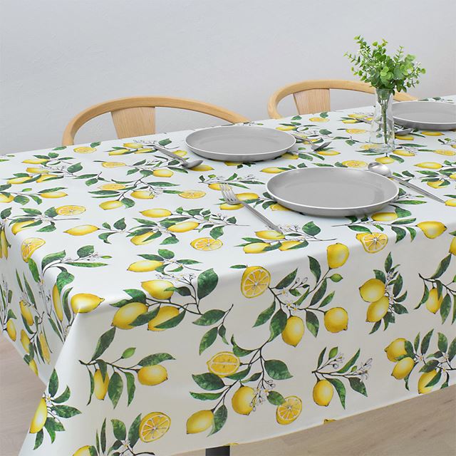 【10%OFF：クリスマスセール】 アウトレット テーブルクロス (140cm×180cm) ラミネートタイプ シトラスレモン